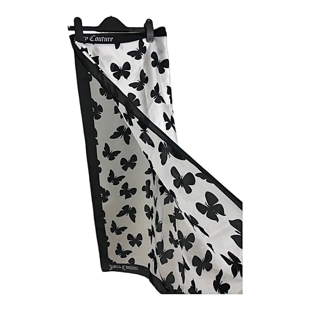 Juicy Couture black & white butterfly‎ print scarf wrap shawl ~35.5”x35.5 new